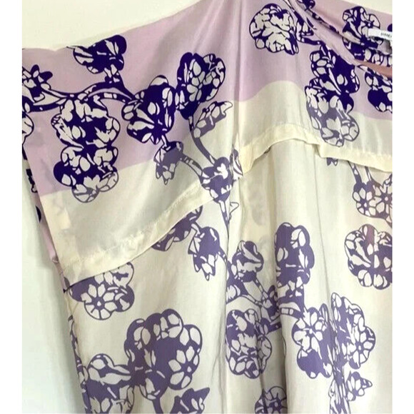 DVF Diane Von Furstenberg Silk Landy Blouson Blouse Top Floral Purple S - Picture 7 of 10